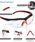 Anti Fog Scratch Resistant Safety Goggles With UV400 Lens Coating And HD Optics showcasing adjustable temples and red frame design.