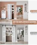 Preassembled Bi Fold Doors For 60 By 80 Inch Openings With Tempered Frosted Glass closet barn door shown in large and small spaces.
