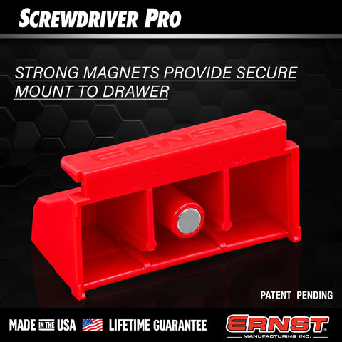 Screwdriver Pro Modular Organizer For 13 Tools With Magnetic Base Red Made In USA shown in red with strong magnet