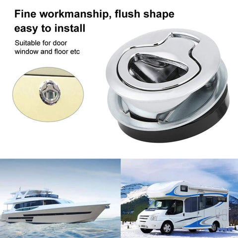 Hardcore 316 Stainless Steel Flush Marine Hatch Latch With Mirror Polished Slam Lock Pull Ring, easy to install for doors or floor.