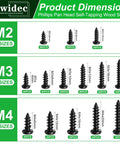Rugged Heavy Duty Screw Assortment Kit Features M2 M3 M4 Phillips Pan Head Carbon Steel Fasteners With Sleek Black Coating, product dimensions