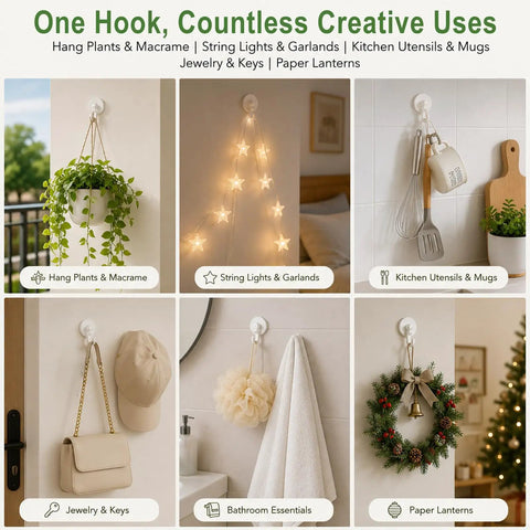 360 Degree Swivel Adhesive Wall And Ceiling Hooks, Heavy Duty No Drill Hanging Clips for plants and decor display
