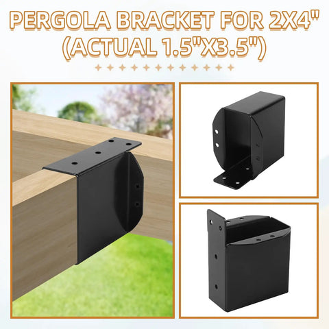 Heavy Duty Pergola Rafter Bracket Kit For 2x4 Beams, Wall Mount Post Top Brackets, DIY Connectors For Wood Posts, Deck Railing And Beam Support, 8 Pack, Weather Resistant Carbon Steel