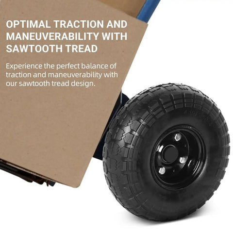 Built Tough Flat Free Tires And Wheels 10 Inch 4.10X3.50-4 Pair featuring sawtooth tread for optimal traction on garden carts.
