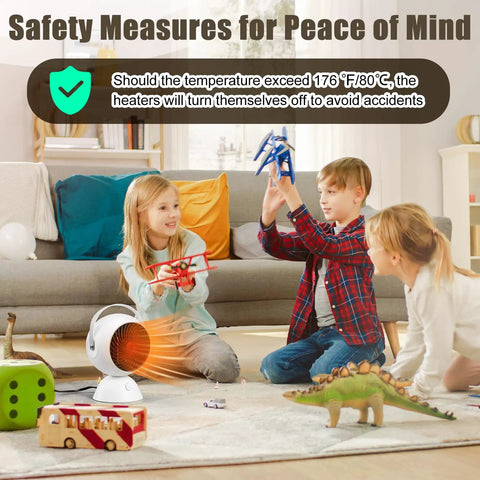 Children playing indoors with Two Pack Ceramic Space Heaters For Indoor Use 1200W Portable Electric Heaters in background.