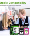 64XL Black And Tri Color Ink Cartridges Replacement For Envy Photo Printers with packaging and two cartridges on desk