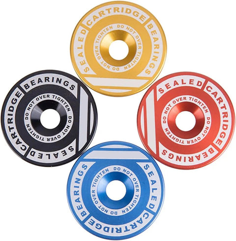 Premium Anodized Aluminum Alloy Bicycle Headset sealed cartridge bearings in black, blue, red, and gold colors for smooth steering.