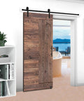 Heavy Duty 20x84 Inch Unfinished Solid Wood Barn Door With 5 Foot Sliding Hardware Kit installed in modern interior.