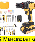 Heavy Duty Workhorse 21V Cordless Impact Driver And Power Drill With 40 Nm Torque 550W Motor 3 In 1 Versatile Set For Concrete Steel And Fastening Total Beast For Weekend Warriors, complete drill kit with accessories.