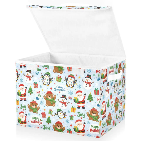 Heavy Duty Foldable Storage Bin With Secure Lid And Easy Grip Handles Built Tough Hollow Frame Collapses Flat, festive design.