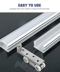 Heavy Duty Stainless Steel Sliding Door Track With Silent Nylon Four Wheel Pulley System parts, showing aluminum track and nylon wheels.