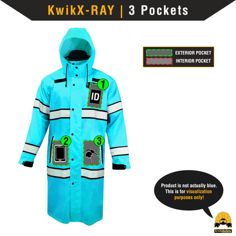 Torrent Trench High Visibility Rain Gear 2 Pack Class 3 ANSI OSHA Reflective Weatherproof Hi Vis Jacket Yellow Medium with pocket layout
