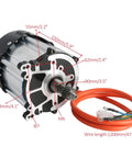 Beast 72V 1500W Electric Brushless Differential Motor close-up with measurements and wiring harness visible