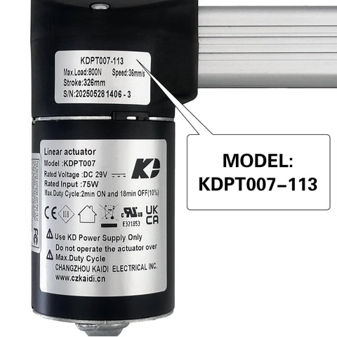 Heavy Duty Electric Linear Actuator Replacement Motor For Power Recliner Lift Chairs KDPT007113 Model with specifications.