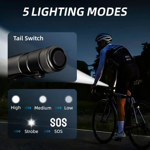 Image of cyclist using Two Pack Mini LED Flashlights 1000 Lumens 5 Modes Tiny Tactical EDC Torches Pocket Sized for Everyday Carry