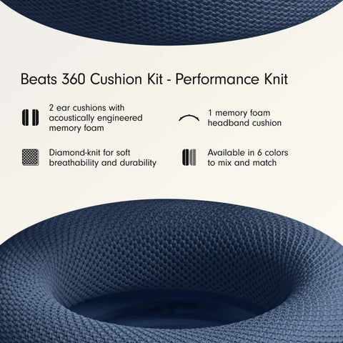 Premium Replacement Ear Pads And Headband Cushions For Over Ear Headsets Performance Knit breathable navy ear cushions with memory foam.