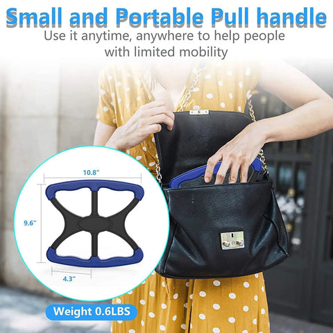 Woman holding Heavy Duty Standing Aid With Rock Solid Non Slip Handles Portable Lift Assist Bar For Seniors And Bariatric Transfer in purse.