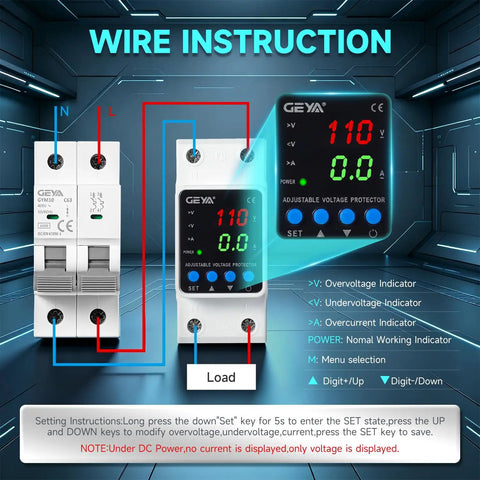 Smart Two Pole Sixty Three Amp Circuit Breaker With Adjustable Over Under Voltage And Over Current Protection Auto Reset Din Rail Mount for 110V operation and monitoring.