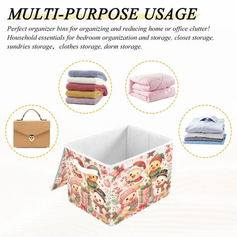 Heavy Duty Foldable Storage Bin With Flip Top Lid And Reinforced Handles For Home Bedroom Office Shelves and Collapsible Container shown empty for organizing.