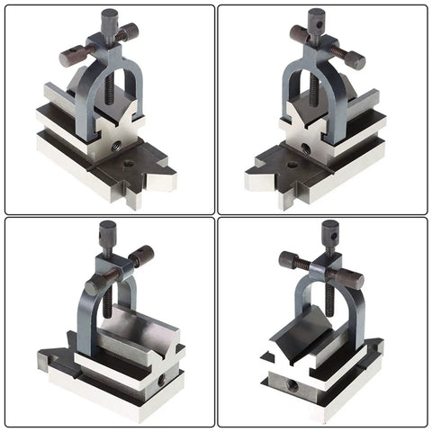 Beefy Full Angle V Block Fixture For Drilling Milling And Grinding, Hardened Steel With Adjustable Side Screws To Stop Tilting, 3.5 By 1.875 By 1.875 Inches, Rugged Precision Shop Tool on vise base