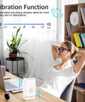 Wireless Motion Sensor Door Chime With 4 LED Indicators And Vibration No Drill Easy Install Doorbell Alarm For Home Office Store School 17 Ringtones And Syncable Alerts Indoor Use on desk
