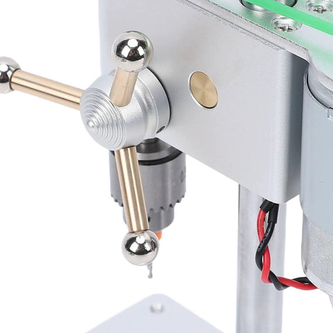 Close-up of Heavy Duty Mini Benchtop Drill Press with JT0 chuck, showing precise variable speed control features.
