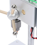 Close-up of Mini Benchtop Drill Press With Variable Speed 0 To 8000 RPM, showcasing JT0 chuck and anti-vibration base.
