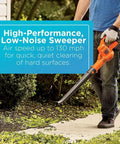 Man using 40V Max Cordless Sweeper And String Trimmer All In One With Battery And Charger Included No Wires No Fuss Convenience Auto Feed Spool