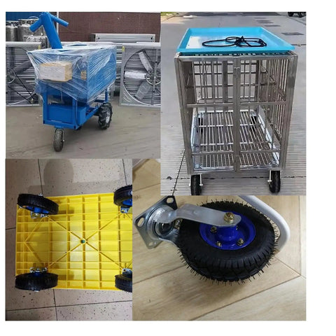 Swivel Caster Wheels With Inflatable Rubber Tires For Industrial Carts And Workbenches Built Tough To Roll Smooth And Handle Heavy Loads Includes Brake Options And Solid 2 Pack Rig, showcasing wheels and cart details.