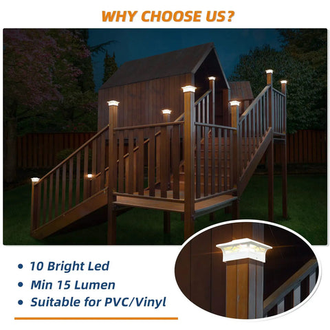 Solar Post Cap Lights 12 Pack For 4x4 And 6x6 Posts Dual Mode Brightness Auto On Off Waterproof Outdoor Fence Deck Patio Decor