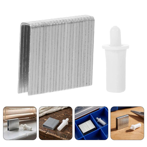 Heavy Duty Snap In Louver Pins And Window Shutter Repair Hardware Kit With Thirty Piece Blind Replacement Tabs For Patio Blinds And Wood Shutters Making Home Repairs Quick And Easy As A Breeze display with metal louver pins and white pin tool.