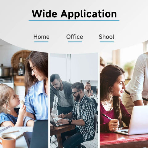 Collage of people using laptops at home, office, and school settings emphasizing wide applications.