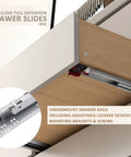 Image of 2 Pack 21 Inch Undermount Drawer Slides With Soft Close Action showing installed tracks and mounting hardware.