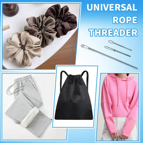 Drawstring Threader Tool Set Six Pack with spring threaders, rope threader clips, and bodkin sewing tools for hoodies and sweatpants