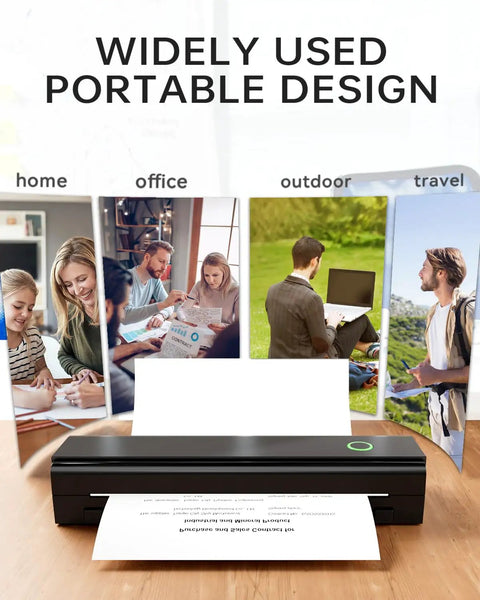 Travel Ready Portable Bluetooth Thermal Printer For On The Go, Inkless N80 Wireless Printer, images of home, office, outdoor, travel use.