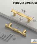 Premium Brushed Gold Cabinet Pulls 3 Inch Hole Center Heavy Duty Zinc Alloy kitchen handles showing dimensions and screws.
