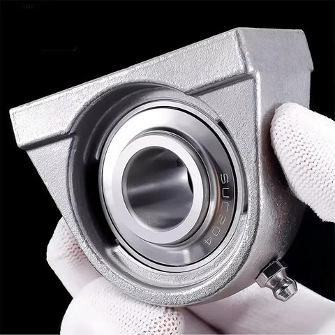 Heavy Duty Stainless Steel Spherical Insert Ball Bearing With Housing And Rust Resistant Self Aligning Design held in white glove