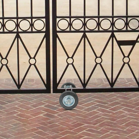Rock Solid Heavy Duty Sliding Gate Hardware Kit With Smooth Gliding Dual Wheel Tracks For 600 Pound Fences, wheel detail on gate.