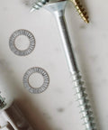 M10 Wedge Locking Washers Heavy Duty Manganese Steel Anti Vibration Safety Lock Hardware For Screws And Bolts Fastener Pack displayed with screws.