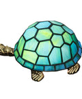 Tiffany Style Turtle Lamp Stained Glass Desk Light Green Turtle 8x5x4 Inch With Bronze Base UL Listed Push Button Switch Easy Assemble