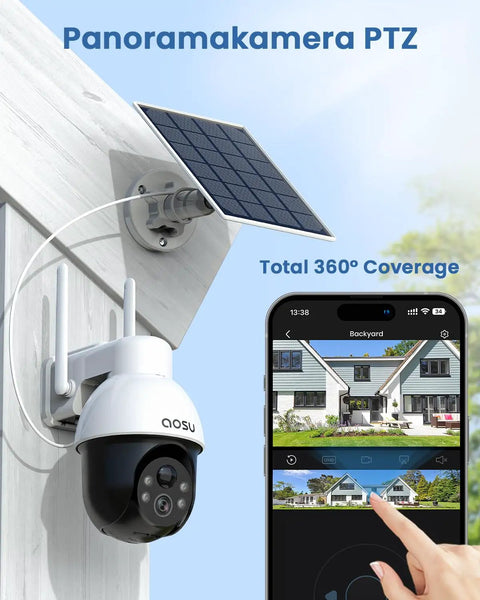 2 Pack Solar Powered Wireless Security Camera System With Battery Powered Outdoor WiFi Cameras 360 Panoramic PTZ installed