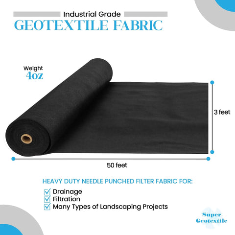 Heavy Duty 4 Ounce Non Woven Geotextile Fabric For Landscaping Drainage French Drains Underlayment Erosion Control 3x50