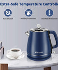 Stainless Steel Electric Kettle 1.8 Liter With Double Wall And Cool Touch Exterior Auto Shut Off And Boil Dry Protection in blue on table