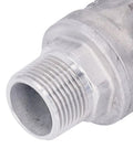 Dang Tough 3/4 Inch Stainless Steel Manual Shutoff Valve With Male Threads Heavy Duty Plumbing Fitting close-up on threaded end.