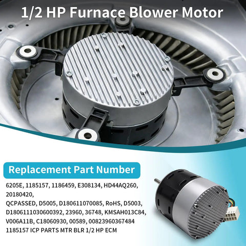 1/2 Hp Ecm X-13 Furnace Blower Motor 1075 Rpm Direct Oem Replacement For 6205E HVAC System, showing motor details and connections.