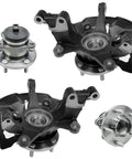 Front Steering Knuckles Wheel Hub Bearings Kit Straight Shot For 07-14 Mazda CX-9 FWD Only Sweet Deal Includes Rear Hubs Encoder ABS 5-Lug 4 Bolt Square Design with detailed view