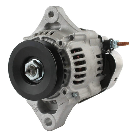 Heavy Duty 12 Volt Alternator Delivering 35 Amps With Internal Voltage Control For Lamborghini Tractor 6R Dt 2.5L 1973 To 1982 side view with black v drive sheave.