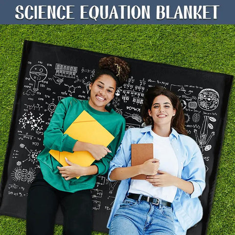 Two people lying on a Chalkboard Math And Physics Equations Blanket For Couch And Bed Ultra Soft Flannel Throw on grass.