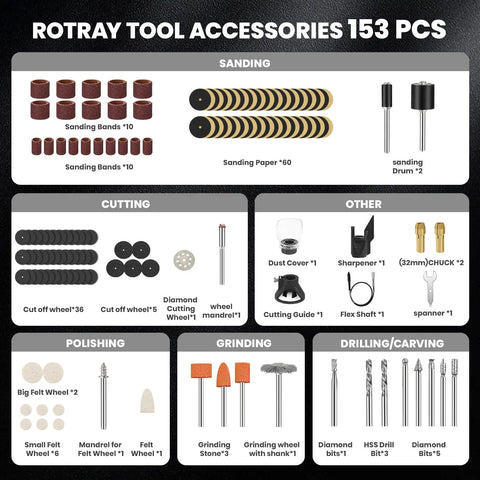 Total Game Changer Rotary Tool With Flex Shaft, 200W Corded Beast Delivers 40000 RPM To Blast Through Tough Jobs, 6 Speeds For Perfect Control, Includes 153 Accessories For Any Project You Take On - 153 piece accessory set for rotary tool.
