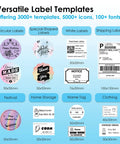 Versatile Label Templates showcasing various designs, including circular, special-shaped, and shipping labels.